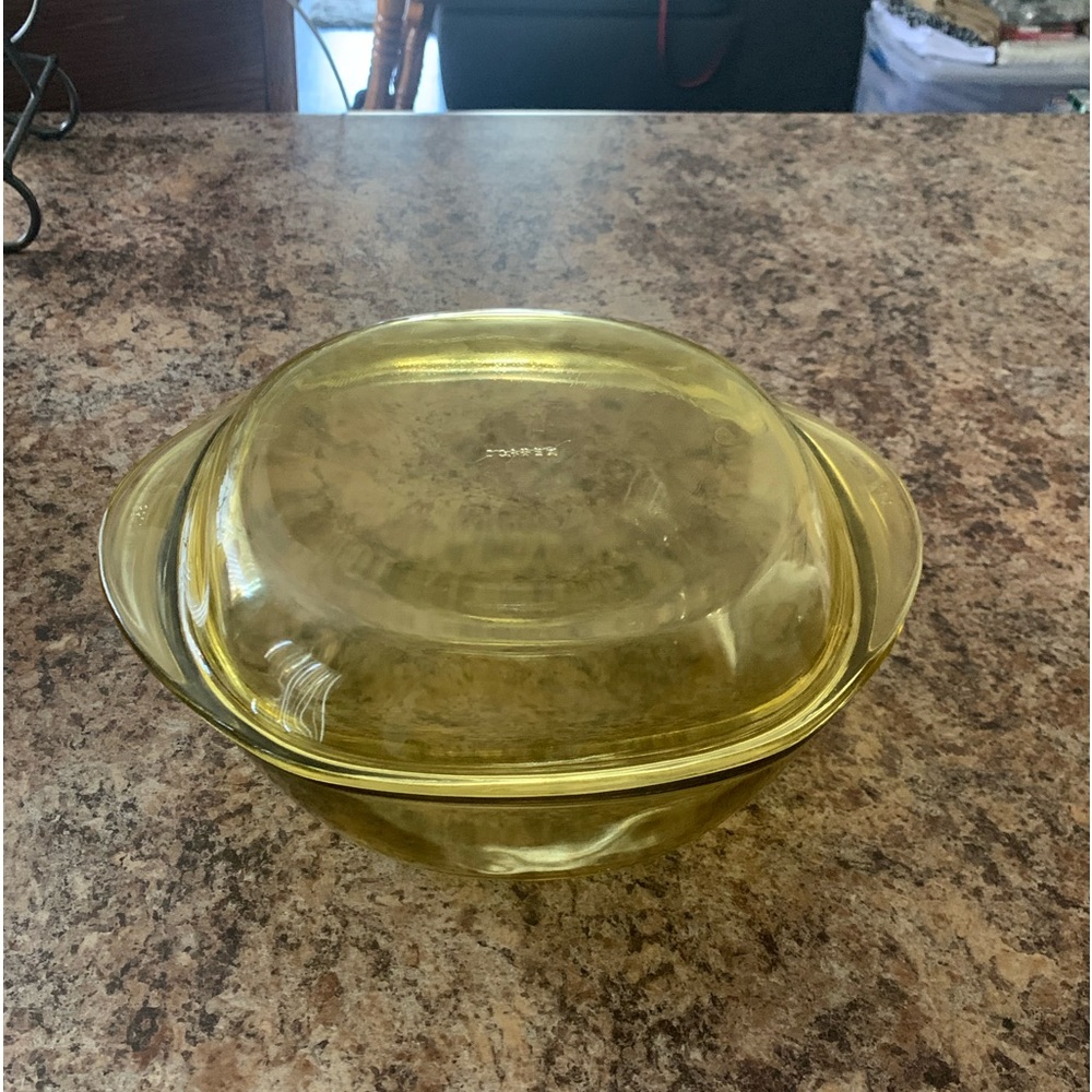Vintage Vintage Vintage Amber Gold Glass Casserole PYREX Mexico With Lid 3055